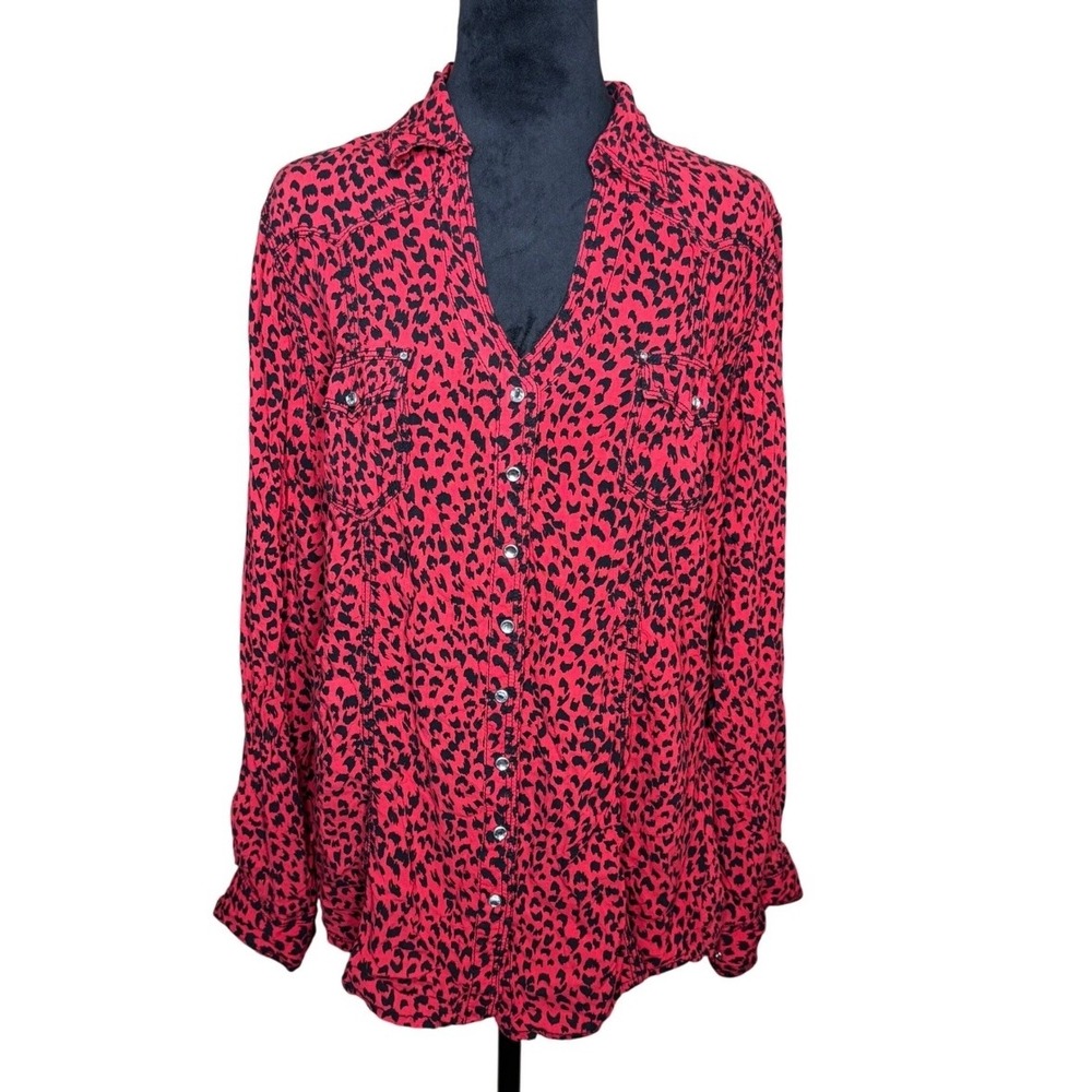 Rock 47 by Wrangler XL Button up Shirt Red Black Leopard Print Western